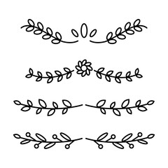 Line Borders with Branches, Herbs, Plants and Flowers. Decorative Outlined Vector Illustration. Floral Dividers Collections. Decorative text dividers. Floral ornament border, vintage hand drawn decora