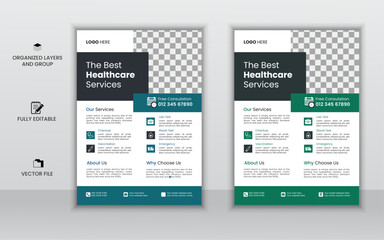 Wall Mural - Corporate healthcare and medical flyer design layout template,