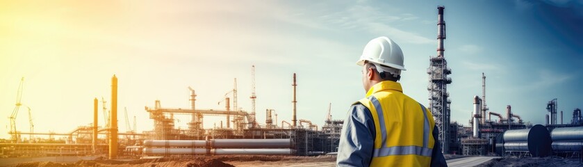 Worker In The Background Chemical Plant Panoramic Banner