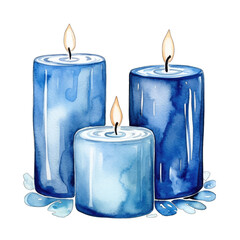 Wall Mural - Blue Christmas candle arrangement. Isolated, transparent background.