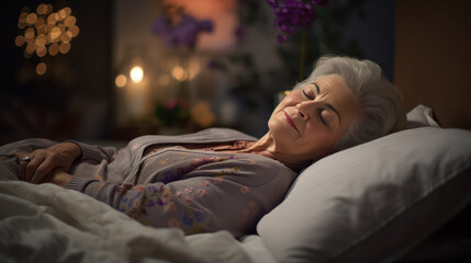 Wall Mural - Senior woman sleeps in a bed at home