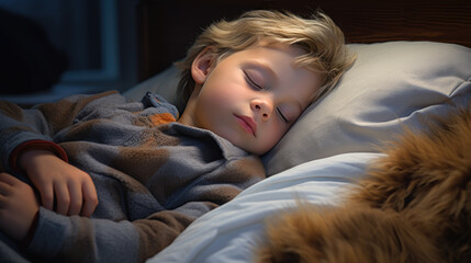 Wall Mural - Little boy sleeps in a bed at home