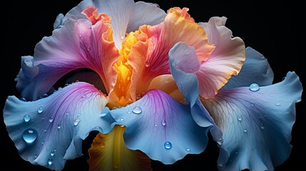 Wall Mural - closeup view of vibrant and colorful iris petals in full bloom showing nature artistry and beauty.