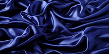 Dark Blue Satin Draped With Soft Folds, Textile Background