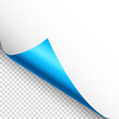 © 32 pixels - Blue paper curl. Curled page corner with shadow. Blank sheet of paper. Colorful shiny foil. Design element for advertising and promotion. Vector illustration.