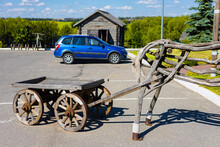 Novomoskovsk, Russia - August 10, 2023: Wooden Cart For Horse