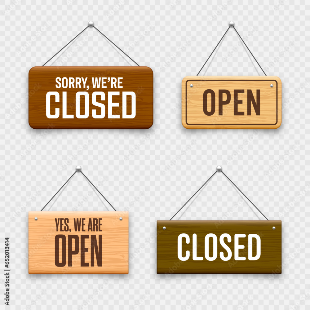 Wooden open or closed hanging signboards. Made of wood door sign for ...