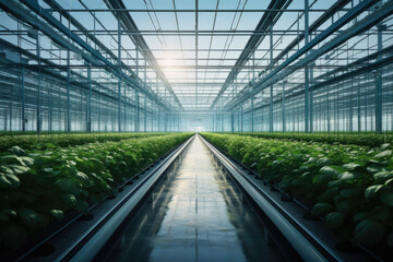 Poster - A modern greenhouse using controlled environment agriculture for year-round crop production. Generative Ai.