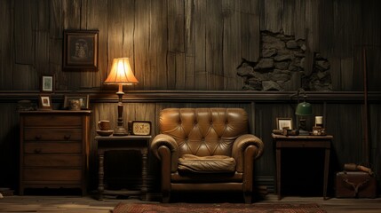 Wall Mural - Interior with an armchair and a wooden cabinet