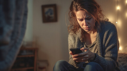 Worried woman calling a boiler breakdown emergency service using her smartphone generative ai