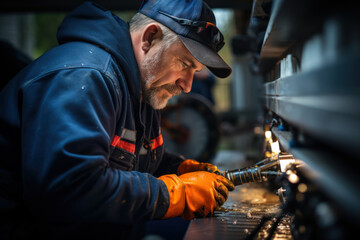 Canvas Print - A plumber repairing a leaking pipe in a residential home. Concept of plumbing services. Generative Ai.