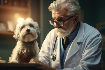 Sticker - A veterinarian conducting a check-up on a furry patient at an animal clinic. Concept of pet care. Generative Ai.