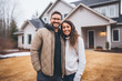 Happy married couple chooses and buys a house