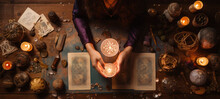 Fortune Teller Hands On Crystal Ball With Elaborate Fabrics And Cinematic Lights 