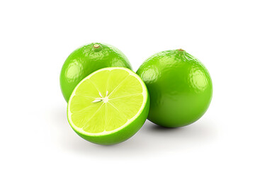 Wall Mural - Natural fresh bright limes with cut in half isolated on white background.