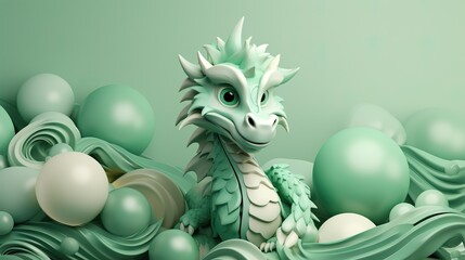 Funny Dragon.  Happy New Year! Greeting Card, Background. Ai generative