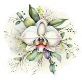 Fototapeta Storczyk - Namalowany biały storczyk orchidea ilustracja