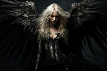 Wall Mural - generative ai collage photo of frightening scary fallen angel with black wings