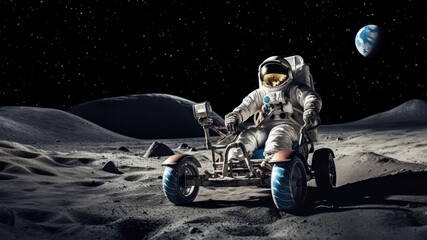 Wall Mural - astronaut piloting a rover on the lunar landscape, showing future advancements in space travel and e
