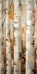 Abstract colorful geometric illustration of birch trees, birch tree forest, vertical or portrait aspect ratio. Generative AI.
