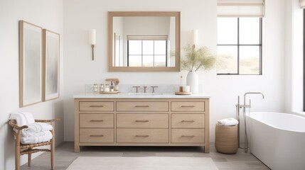 Wall Mural - Modern farhmouse decor bathroom with wood accents and pale colors