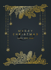 Wall Mural - vector card of christmas background with branches of christmas tree.