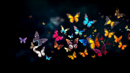 Wall Mural - colorful butterflies on black background