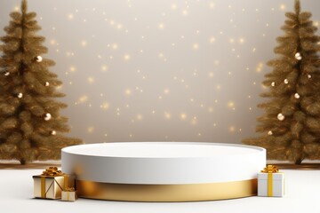 Wall Mural - Christmas; winter podium for product display. Mockup; template