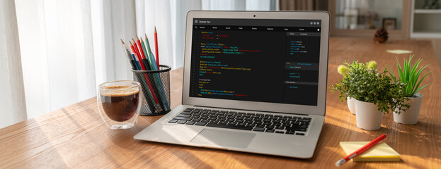 Software development programming on computer screen for modish application and program coding