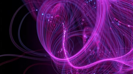 Wall Mural - futuristic stream of neon rays. optical fibers with data signals. particle trails background. commun