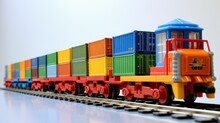 Toy Model Cargo Train Moving Shipping Containers. Generative AI