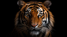 Portrait Of A Tiger With A Black Background