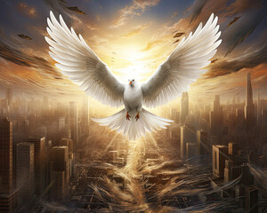 Wall Mural - Spiritual Holy Spirit Embraces the Urban Cityscape