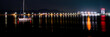 Mokpo Dancing Sea nightscape with a moored boat at Youngsanho Lake in Mokpo City, South Korea