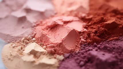 Wall Mural - Macro photo of loose powder. Multi-colored make-up powder, pink, brown, purple, nude. Detailed image of raw materials for make-up - used for make up and cosmetics ads