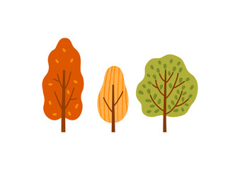 Wall Mural - Decorative autumn trees elements on white background.