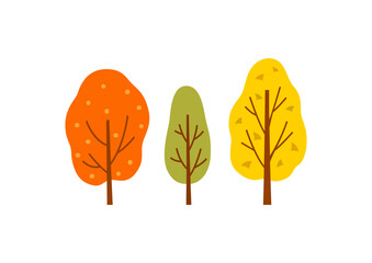 Wall Mural - Decorative autumn trees elements on white background.