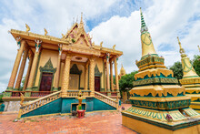An Ornate Buddhist Temple With A Gold Chedi At Tri Ton In Vietnam