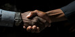 © Nick Freund - Multikulti Hände mit festen Händedruck schütteln im Querformat für Banner, ai generativ