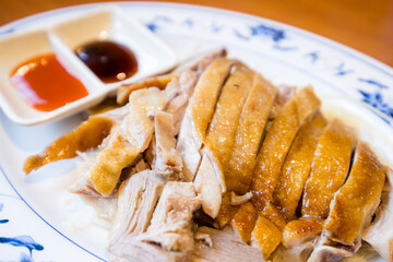 Canvas Print - Slice of goose meat in plate at restaurant