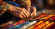 Skilled hands meticulously weaving intricate patterns on a traditional Turkish carpet loom