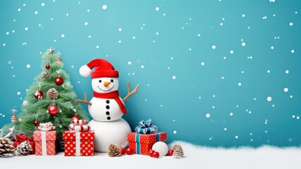 Wall Mural - Snowman Christmas background created with Generative AI technology

