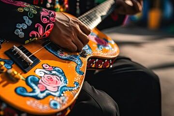 Wall Mural - a Day of the Dead musician playing guitar a colorful