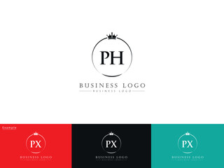 Wall Mural - PH, ph Stylish Circle Crown Logo, Monogram Ph Logo Letter Vector