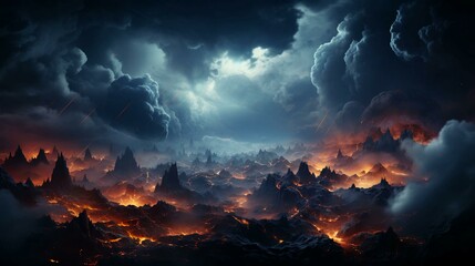 Abstract dark night multicolored bright sky with lightning bolts of energy. The background