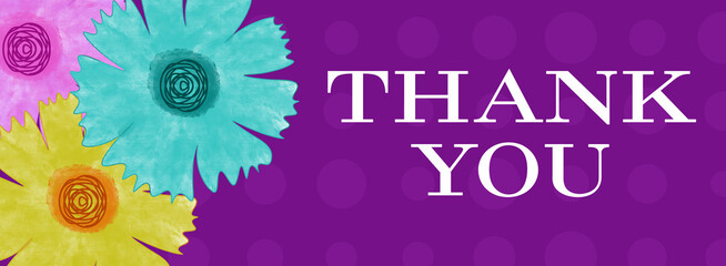 Sticker - Thank You Floral Purple Dots Texture Text 