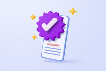 3d check mark icon isolated on mobile phone. check list button best choice for right, success, tick, accept, agree on application. choose icon vector with shadow 3D rendering illustration