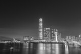 Fototapeta Miasta - Night scenery of skyscraper, skyline and harbor of Hong Kong city