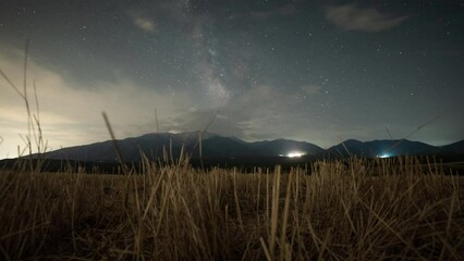 Poster - timelapse milky way over mountain olympus greece wheat foreground wide shot
