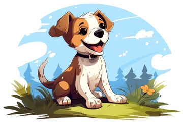 Funny dog in nature. Drawn cartoon animal pet illustration. Generative ai